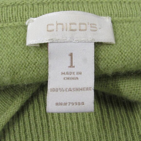 Chicos 100% Cashmere Green V Neck Half Sleeve Sweater sz 1 US Small - Picture 3 of 3